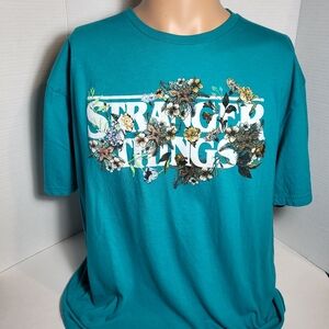 Netflix Stranger Things Teal T-shirt Rare Floral Design XL